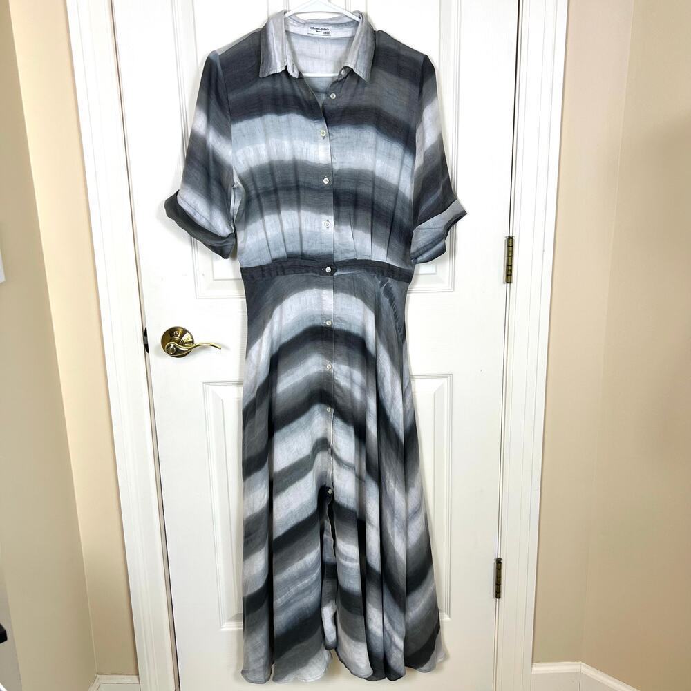 Officine Générale Nadia Linen Button Up Shirt Dress Grey Asymmetric Stripe MED - Picture 4 of 10